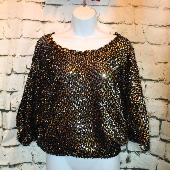 😲 Wowza! Turn heads in this vintage lined acrylic top w/sequins - Picture 1 of 6